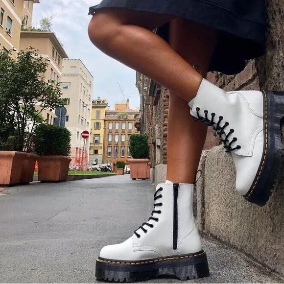 Dr. Martens White Jadon Smooth Leather Platform Boots