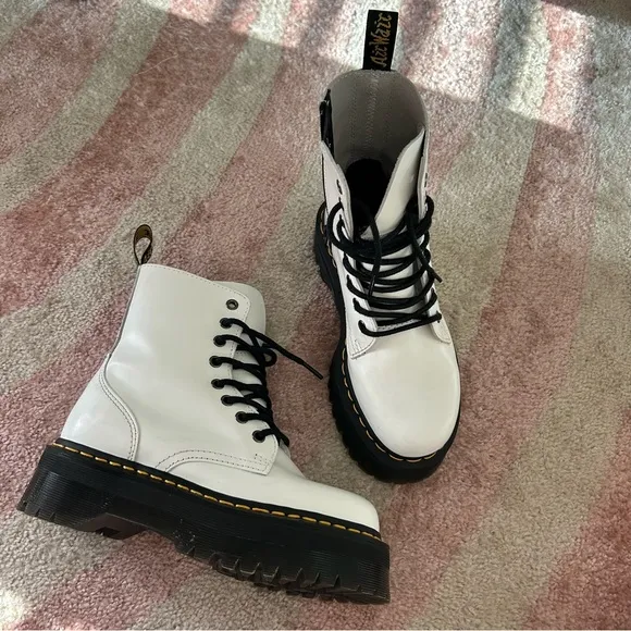 Dr. Martens White Jadon Smooth Leather Platform Boots