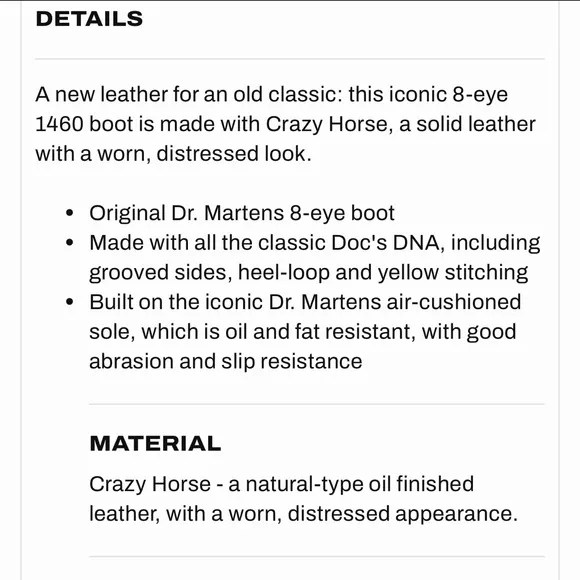 Dr. Marten's1460 Crazy Horse leather lace up boots fall winter chunky classic