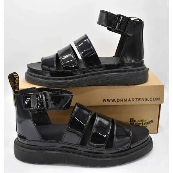 Dr Martens Womens Size 9 Clarissa II Black Patent Leather Gladiator Sandals