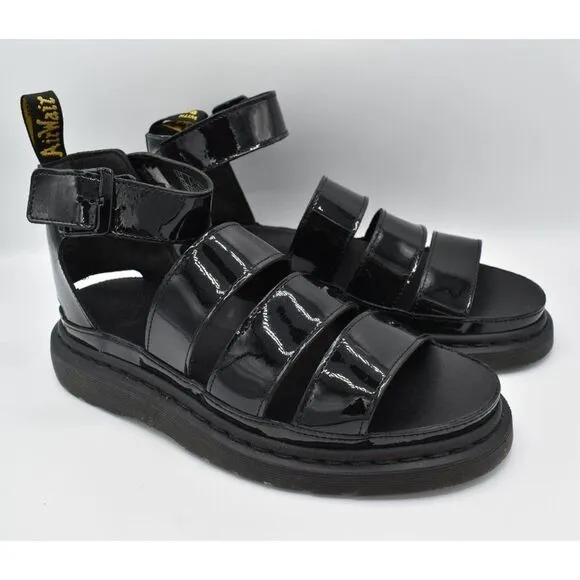 Dr Martens Womens Size 9 Clarissa II Black Patent Leather Gladiator Sandals
