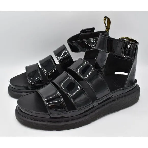 Dr Martens Womens Size 9 Clarissa II Black Patent Leather Gladiator Sandals