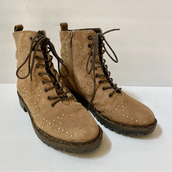 Dune London Prentice Star Studded Tan Biker Boots Size EU 39/US 8