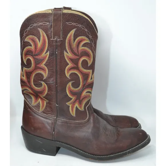 Durango Mens 13 D Leather Cowboy Western Boots Classic Brown Red Yellow DB933
