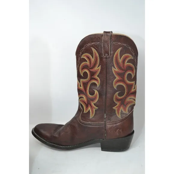 Durango Mens 13 D Leather Cowboy Western Boots Classic Brown Red Yellow DB933