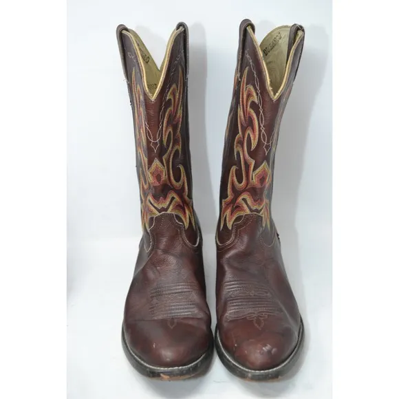 Durango Mens 13 D Leather Cowboy Western Boots Classic Brown Red Yellow DB933