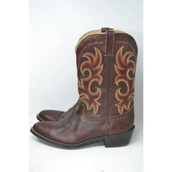 Durango Mens 13 D Leather Cowboy Western Boots Classic Brown Red Yellow DB933