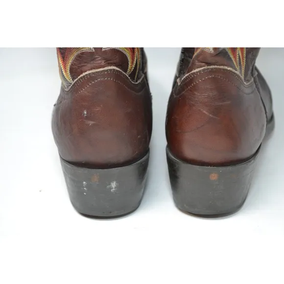 Durango Mens 13 D Leather Cowboy Western Boots Classic Brown Red Yellow DB933