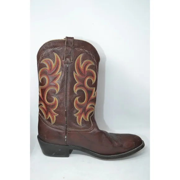 Durango Mens 13 D Leather Cowboy Western Boots Classic Brown Red Yellow DB933