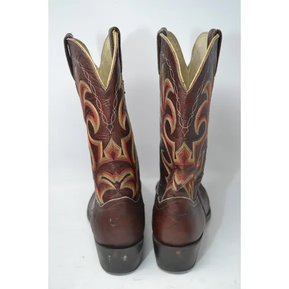 Durango Mens 13 D Leather Cowboy Western Boots Classic Brown Red Yellow DB933