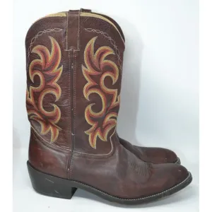 Durango Mens 13 D Leather Cowboy Western Boots Classic Brown Red Yellow DB933