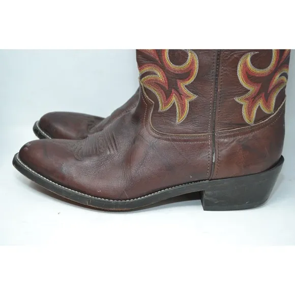 Durango Mens 13 D Leather Cowboy Western Boots Classic Brown Red Yellow DB933