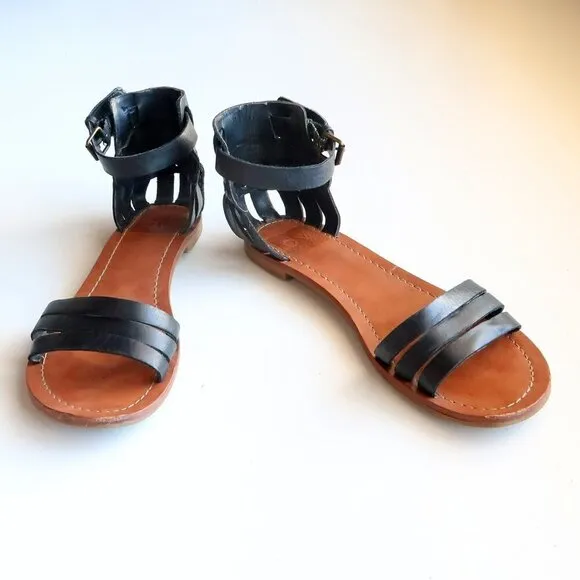DV by Dolce Vita Black Ankle Strap Open Toe Flat Sandals / Summer Shoes Size 8