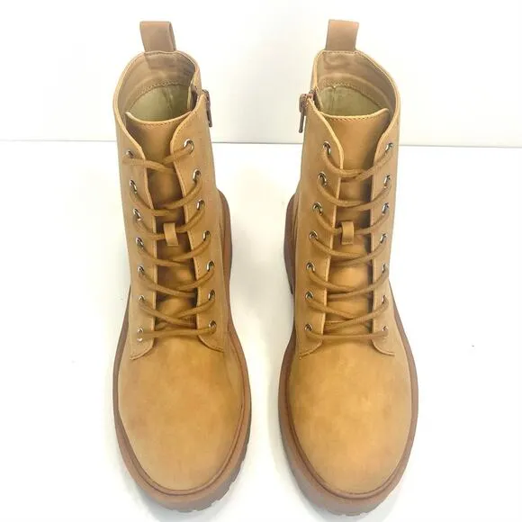 DV DOLCE VITA &quot;PRIMM&quot; CAMEL/TAN PLATFORM LUG SOLE COMBAT BOOTS / BOOTIES🆕
