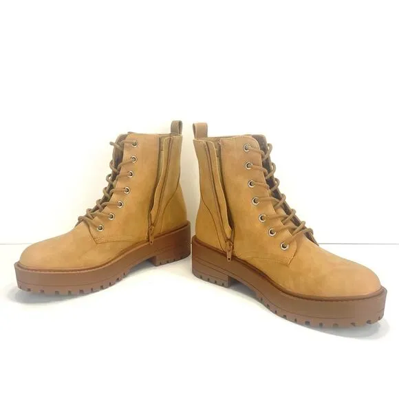 DV DOLCE VITA &quot;PRIMM&quot; CAMEL/TAN PLATFORM LUG SOLE COMBAT BOOTS / BOOTIES🆕