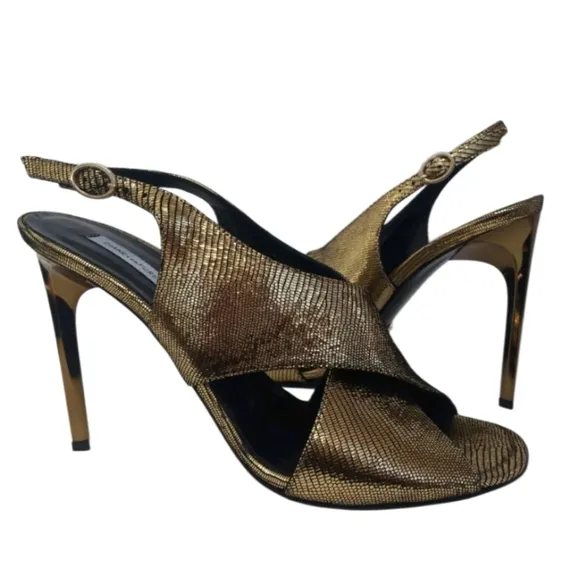 DVF Diane von Furstenberg &quot;Vick&quot; Slingback Sandal Gold Metallic Leather Size 7 B