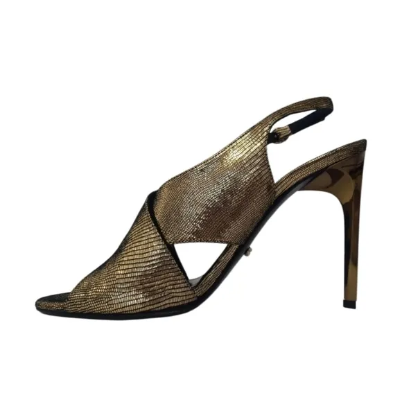DVF Diane von Furstenberg &quot;Vick&quot; Slingback Sandal Gold Metallic Leather Size 7 B