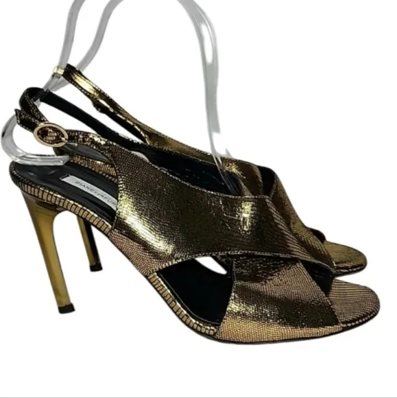 DVF Diane von Furstenberg &quot;Vick&quot; Slingback Sandal Gold Metallic Leather Size 7 B