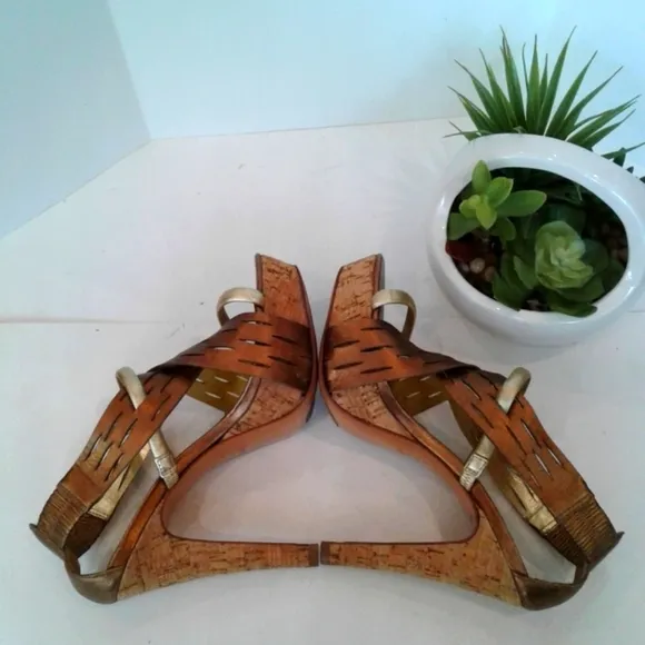 DVF metallic gold bronze leather sandals