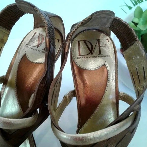 DVF metallic gold bronze leather sandals