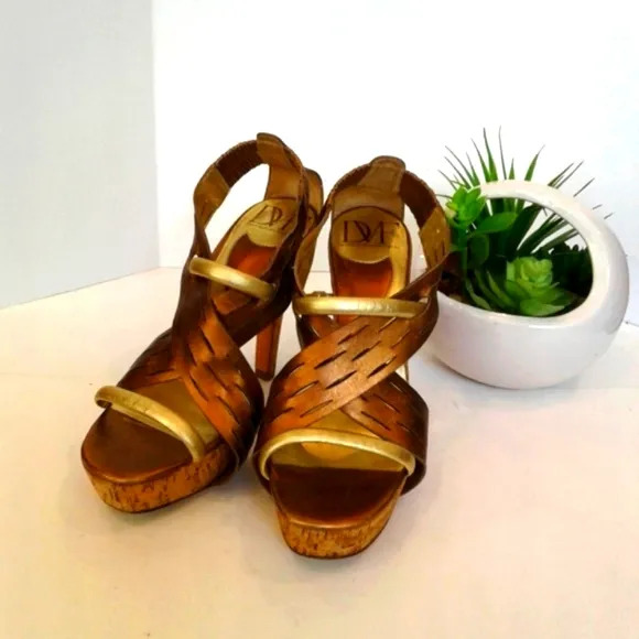 DVF metallic gold bronze leather sandals