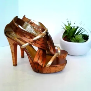 DVF metallic gold bronze leather sandals