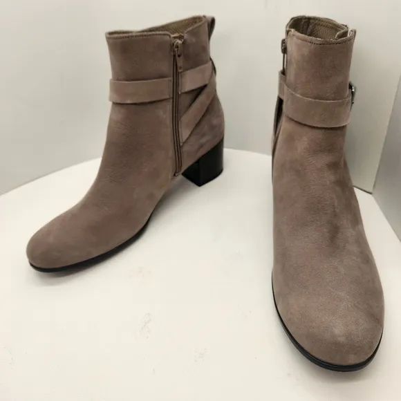 Ecco ankle boots women's 11 taupe nubuck leather Classic Dress35 buckle new $200