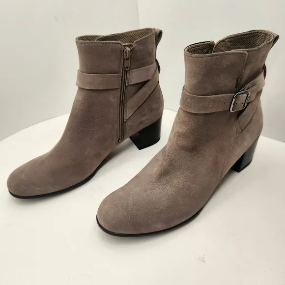 Ecco ankle boots women's 11 taupe nubuck leather Classic Dress35 buckle new $200