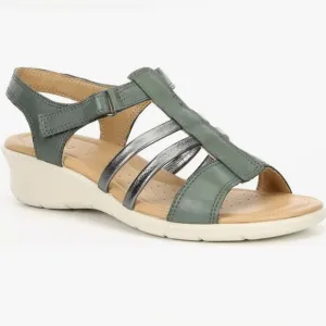 Ecco Felicia Leather Sandals Moon/Dk Shadow Green/Metallic 41 US 10-10.5.  NIB