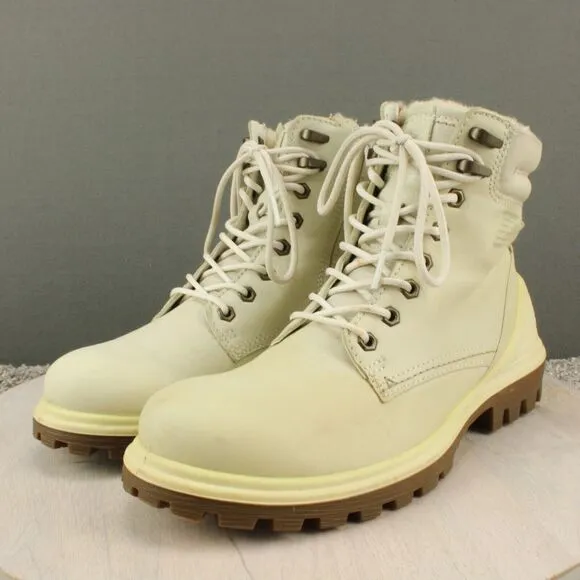 Ecco TredTray Boots Womens 9 Leather Waterproof Ankle Combat Lace Up Side Zip