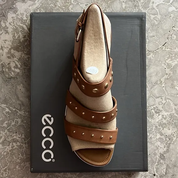 ECCO Whisky Touch Plateau Leather Sandals, Size EU 41 | US 10-10.5 New in Box