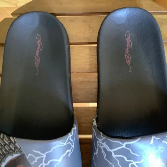 Ed Hardy Leather Slide Sandals SZ 12 Black