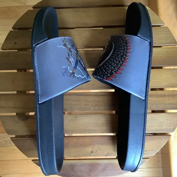 Ed Hardy Leather Slide Sandals SZ 12 Black