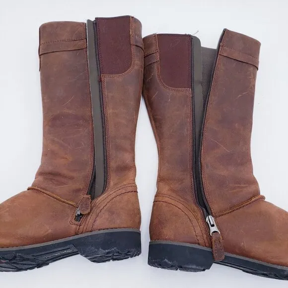 Eddie Bauer Trace Boots Size 8 Espresso Brown Tall Leather Knee High Waterproof