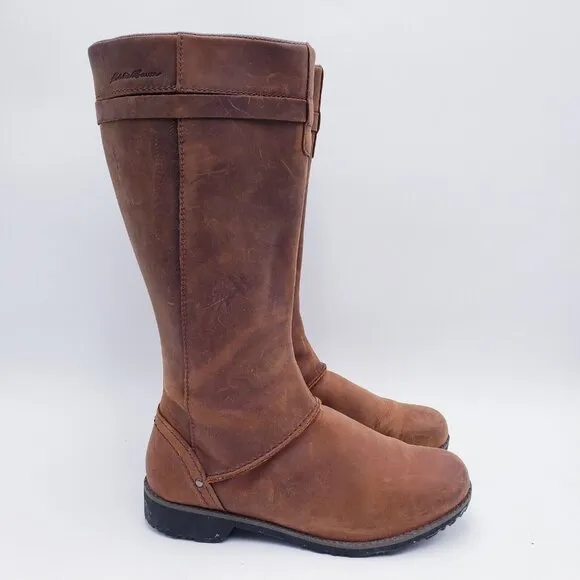 Eddie Bauer Trace Boots Size 8 Espresso Brown Tall Leather Knee High Waterproof