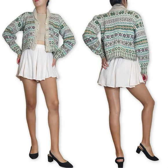 Edinburgh Thistle &amp; Broom Heritage Fair Isle Wool Cardigan Sweater Fits S
