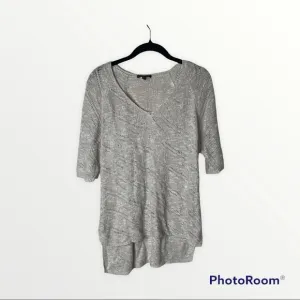 EILEEN FISHER Beige Cream Open Knit 3/4 Sleeve High Low Hem Pullover Sweater M