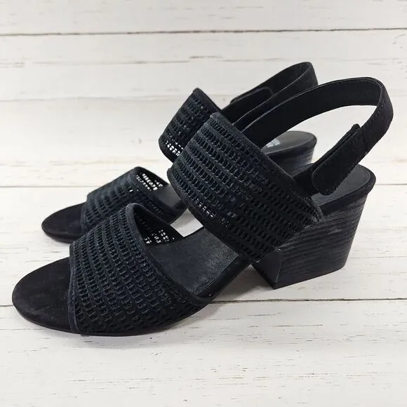 Eileen Fisher Finn‎ Womens 11 Black Perforated Suede Leather Slingback Sandals