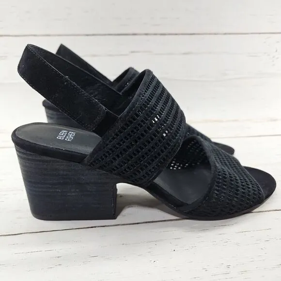 Eileen Fisher Finn‎ Womens 11 Black Perforated Suede Leather Slingback Sandals