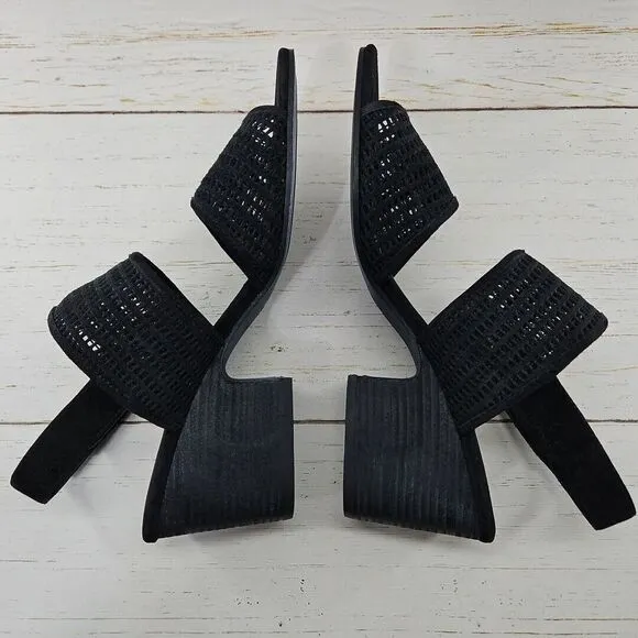 Eileen Fisher Finn‎ Womens 11 Black Perforated Suede Leather Slingback Sandals