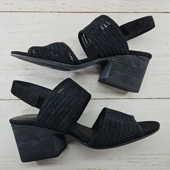 Eileen Fisher Finn‎ Womens 11 Black Perforated Suede Leather Slingback Sandals