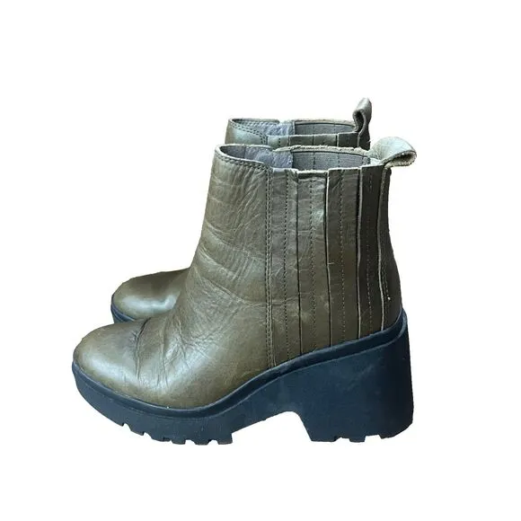 Eileen Fisher Kat Ankle Boots Olive Green Leather Nubuck Bootie Size 7