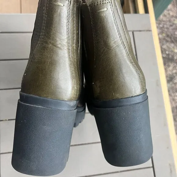 Eileen Fisher Kat Ankle Boots Olive Green Leather Nubuck Bootie Size 7