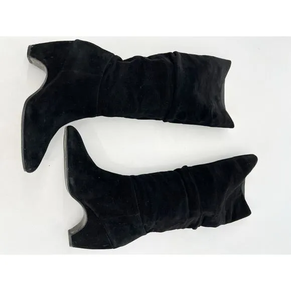 Eileen Fisher Slouched Tall Heeled Boots Women’s Black Suede Women's 9 Classic