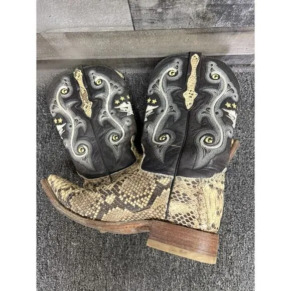 El General Lizard/Snake Skin Western Boots Pointed Toe Embroid Sz 8