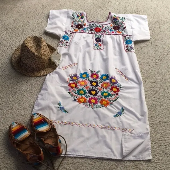 EL REBOZO/MULTI COLOR EMBROIDERED BOHO MEXICAN MAXI DRESS /NEW