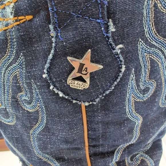 Embroidered Blue Denim Los Altos Western Boots Mens sz 9.5 EE Pointed Toe