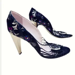 Emilio Pucci Satin Floral Print High Heels Sandals Pumps 38.5 US 7.5 Italy
