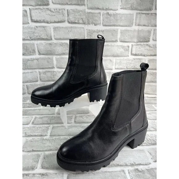 Enjoiya Women's Size 41 EU- 10.5 US Black Leather Chunky Platform Ankle Boots