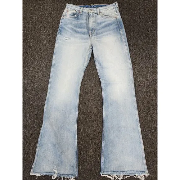 Etica Sasha Modern Flare Jeans Light Wash Distressed Y2K Frayed Hem Size 27